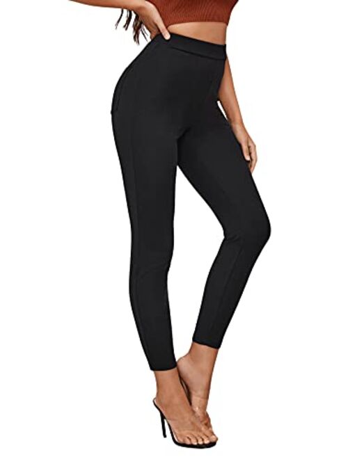 SweatyRocks Women's Elastic High Waist Stretch Skinny Slim Fit Pants with Pocket