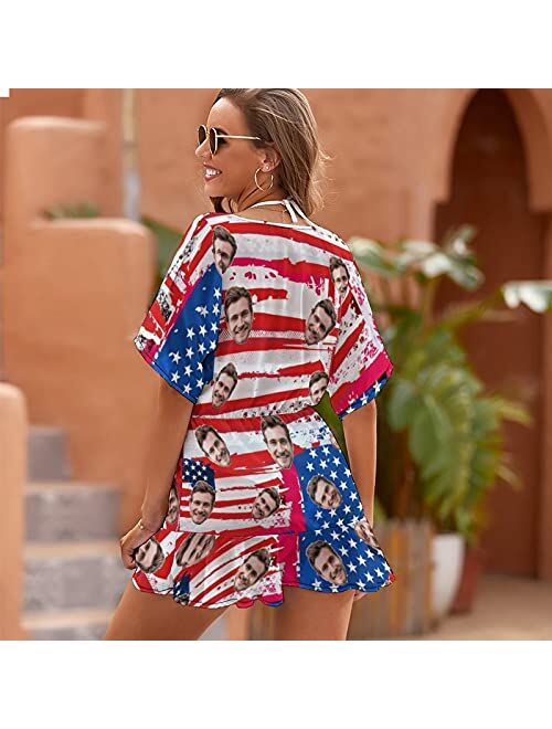 Interestprint Custom Face American Flag Sexy One Piece Cover Up Dress Personalized Bikini Swimsuit Coverups