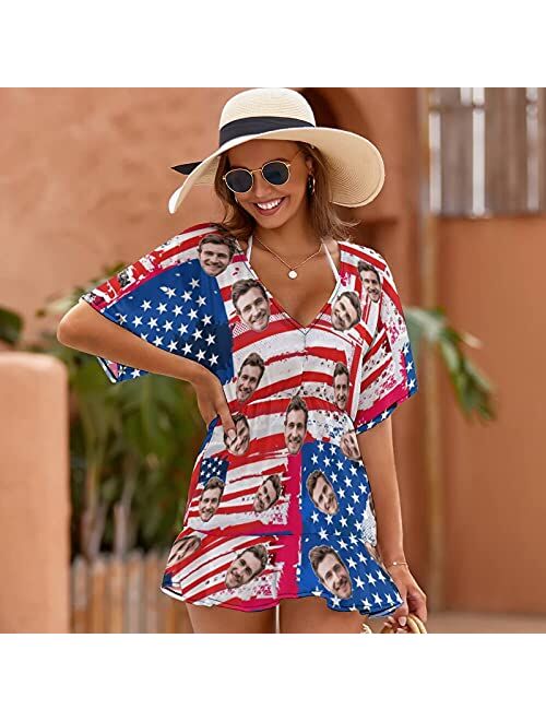 Interestprint Custom Face American Flag Sexy One Piece Cover Up Dress Personalized Bikini Swimsuit Coverups