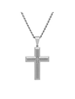 Diamond Accent Stainless Steel Cross Pendant Necklace - Men