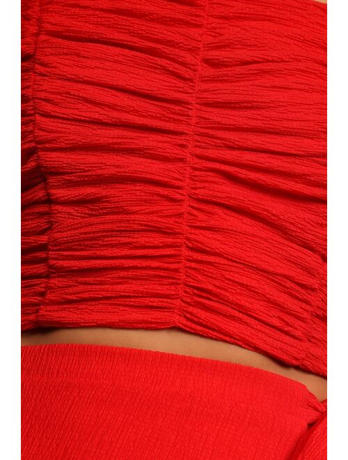 Lulus Sweet Desires Red Ruched Puff Sleeve Crop Top