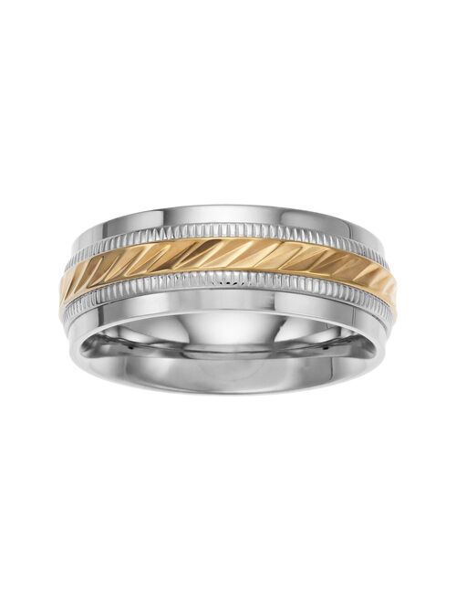 Two Tone Stainless Steel Wave Wedding Band - Men