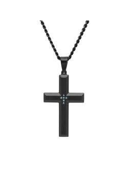 Blue Diamond Accent Black Ion-Plated Stainless Steel Cross Pendant Necklace - Men