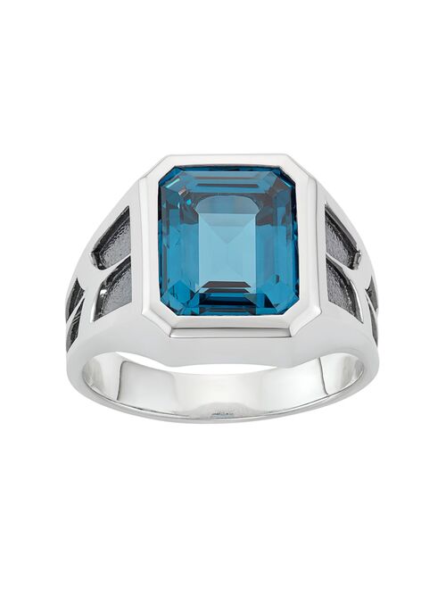 Men's Two Tone Sterling Silver Lab-Created Blue Topaz Ring