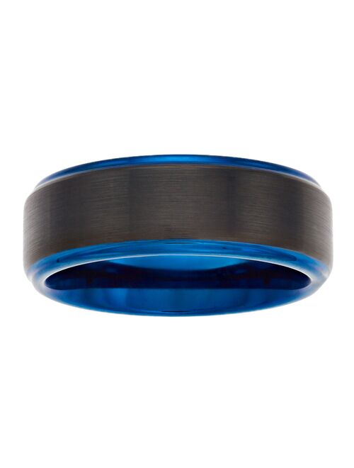 Men's Tungsten Carbide Ring with Black & Blue Ion Plating