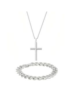 Stainless Steel Cross & Chain Bracelet Set