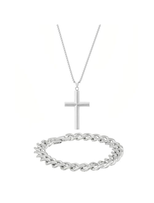 Men's LYNX Stainless Steel Cross & Chain Bracelet Set