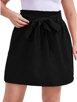 Women's Plus Size Paperbag Waist Short Skirt Corduroy Straight Belted Skirt