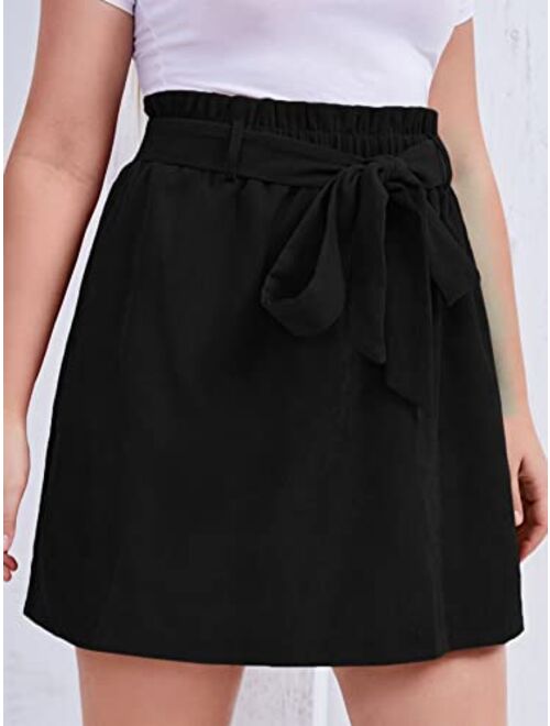 Milumia Women's Plus Size Paperbag Waist Short Skirt Corduroy Straight Belted Skirt