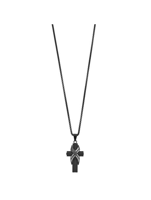 Men's Stainless Steel Black Cross American Flag Pendant Necklace