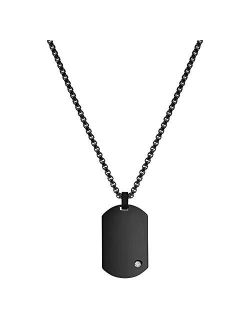 Men's Engraving-Stainless Steel Dog Tag Pendant Necklace with Cubic Zirconia Stone