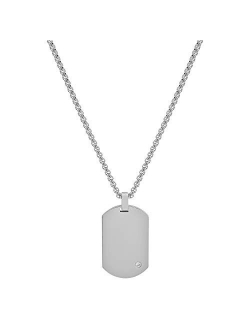 Men's Engraving-Stainless Steel Dog Tag Pendant Necklace with Cubic Zirconia Stone