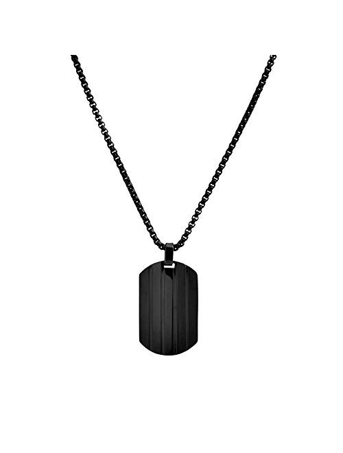 Geoffrey Beene Stainless Steel Men's Patterned Dog Tag Necklace
