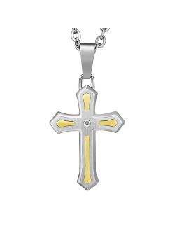 Men's Two Tone 10k Gold Over Stainless Steel Diamond Accent Cross Pendant