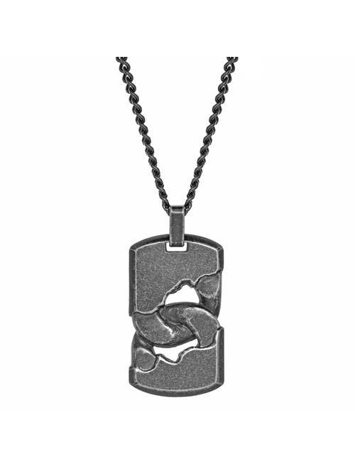 Men's LYNX Black Ion-Plated Stainless Steel Curb Chain Dog Tag Pendant Necklace