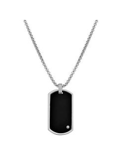Stainless Steel Men's Engravable Dog Tag Pendant Box Chain Necklace with Cubic Zirconia Stone