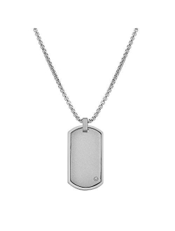 Stainless Steel Men's Engravable Dog Tag Pendant Box Chain Necklace with Cubic Zirconia Stone