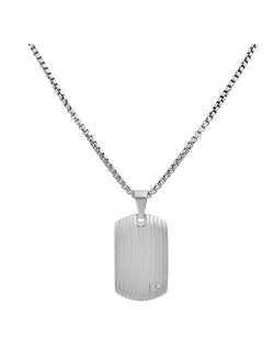Stainless Steel Men's Dog Tag Necklace with Cubic Zirconia Stone