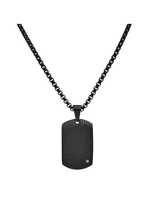 Geoffrey Beene Stainless Steel Men's Dog Tag Necklace with Cubic Zirconia Stone