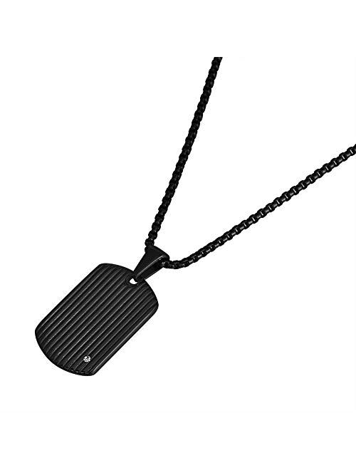 Geoffrey Beene Stainless Steel Men's Dog Tag Necklace with Cubic Zirconia Stone