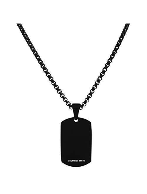 Geoffrey Beene Stainless Steel Men's Dog Tag Necklace with Cubic Zirconia Stone