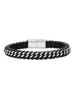 1913 Men's Braided Leather Chain Bracelet with Stainless Steel Closure
