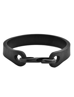 Men's Leather and Stainless Steel Hook Closure Bracelet