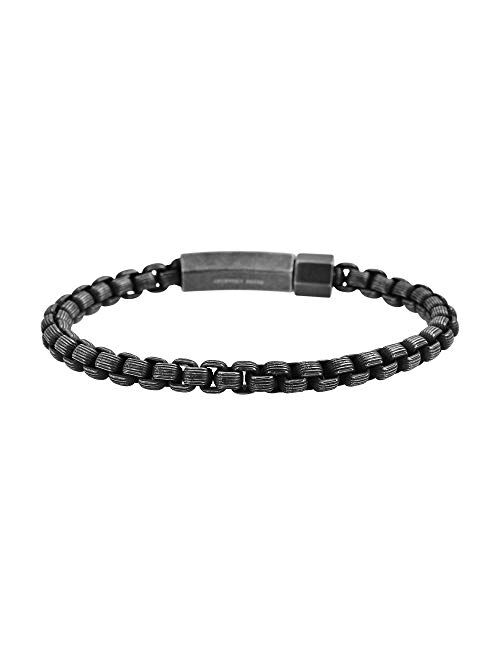 Geoffrey Beene Men's Stainless Steel Pattern Box Chain Bracelet
