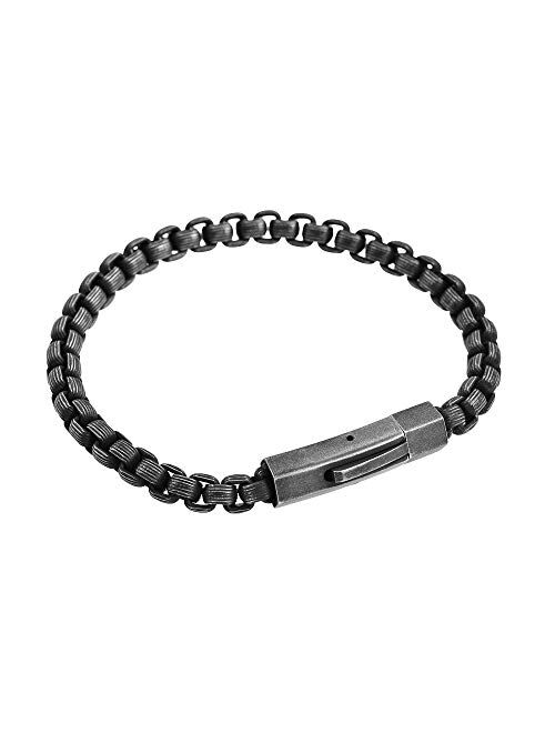 Geoffrey Beene Men's Stainless Steel Pattern Box Chain Bracelet