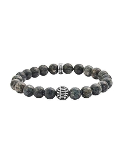 Natural Stone Elastic 9mm Beaded Bracelet with Black Good Fortune Piece