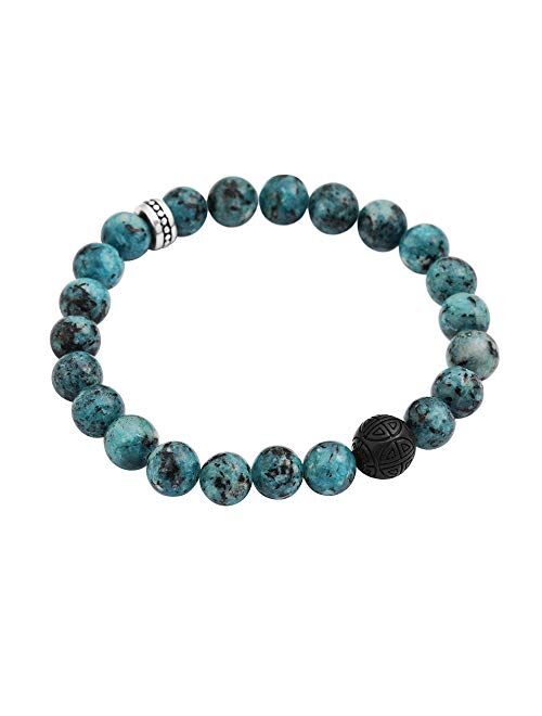 Geoffrey Beene Natural Stone Elastic 9mm Beaded Bracelet with Black Good Fortune Piece
