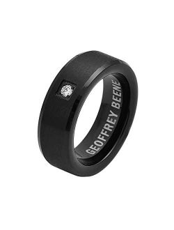 Men's Stainless Steel Matte Finish Beveled Polished Edge Comfort Fit CZ Ring