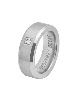 Men's Stainless Steel Matte Finish Beveled Polished Edge Comfort Fit CZ Ring