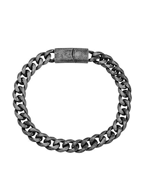 Geoffrey Beene Men's Stainless Steel Antique Black Cuban Curb Chain Bracelet