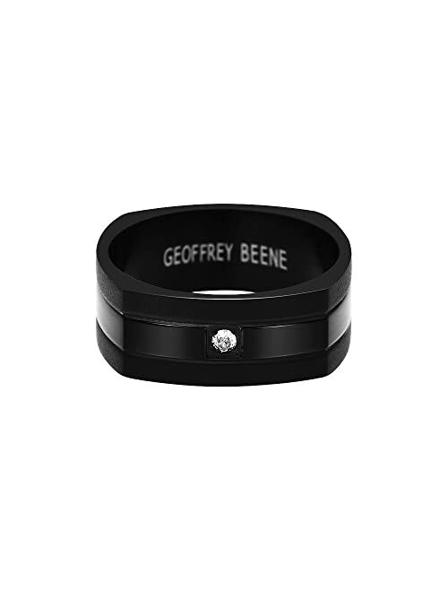 Geoffrey Beene Men's Stainless Steel Bright Cut Polished Center Euro Shank Ring With Cubic Zirconia, 8mm Wide, 2mm Thick