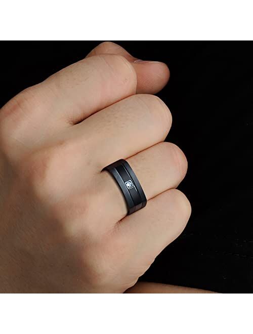 Geoffrey Beene Men's Stainless Steel Bright Cut Polished Center Euro Shank Ring With Cubic Zirconia, 8mm Wide, 2mm Thick