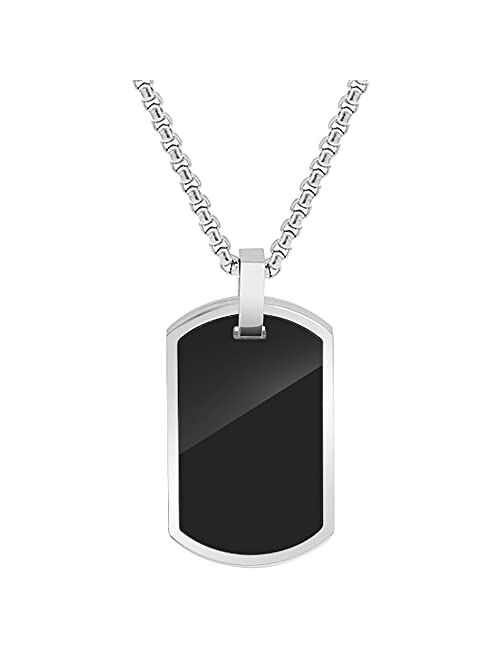 Geoffrey Beene Men's Stainless Steel Engraveable Dog Tag Pendant Box Chain Necklace