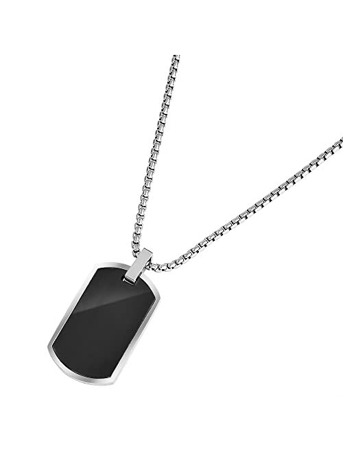 Geoffrey Beene Men's Stainless Steel Engraveable Dog Tag Pendant Box Chain Necklace