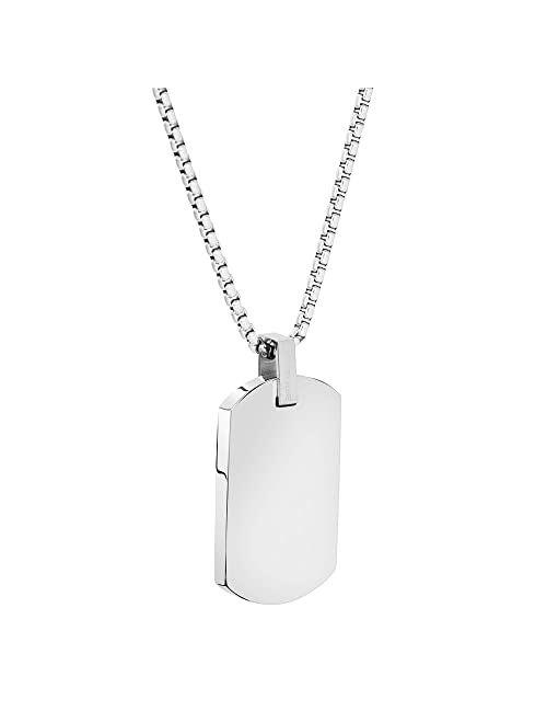 Geoffrey Beene Men's Stainless Steel Engraveable Dog Tag Pendant Box Chain Necklace