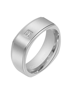 Men's Stainless Steel Euro Shank Ring With Cubic Zirconia, 8mm Wide, 2mm Thick