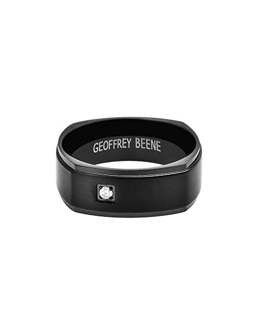 Geoffrey Beene Men's Stainless Steel Euro Shank Ring With Cubic Zirconia, 8mm Wide, 2mm Thick