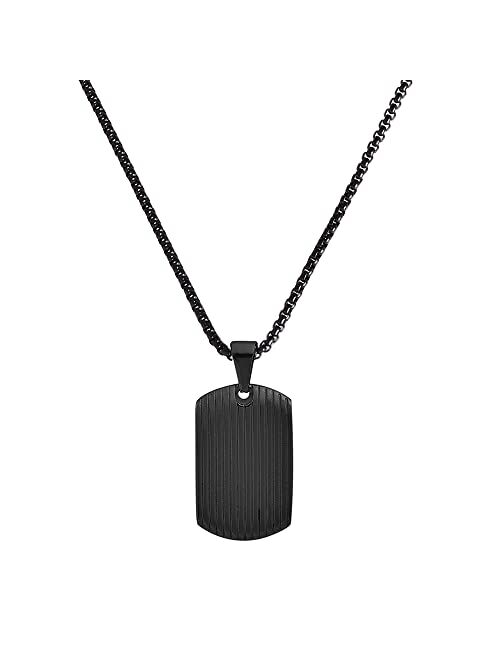 Geoffrey Beene Stainless Steel Men's Striped Dog Tag Necklace