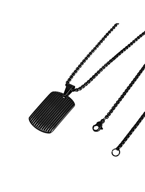 Geoffrey Beene Stainless Steel Men's Striped Dog Tag Necklace