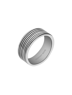 Men's Stainless Steel Polished Engraved Edge Band Ring, 8mm Wide, 2mm Thick