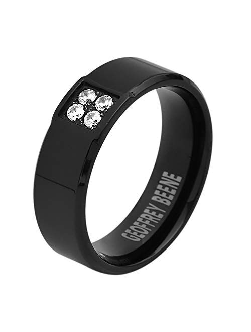 Geoffrey Beene Men’s Comfort Fit Stainless Steel Ring Wedding Band with 4 Cubic Zirconia Stones