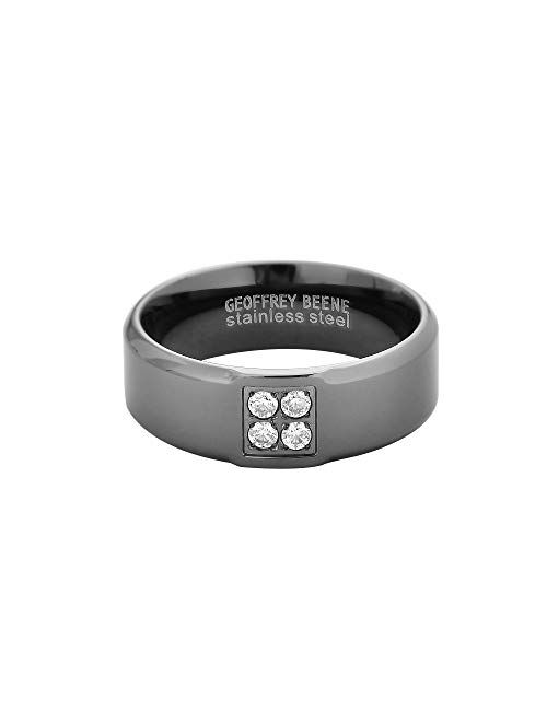 Geoffrey Beene Men’s Comfort Fit Stainless Steel Ring Wedding Band with 4 Cubic Zirconia Stones
