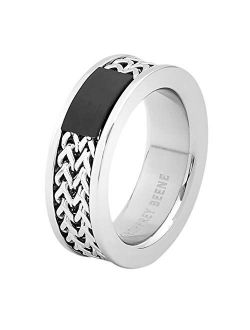 Mens Comfort Fit Franco Chain Inlay Stainless Steel Ring, Silver/Black