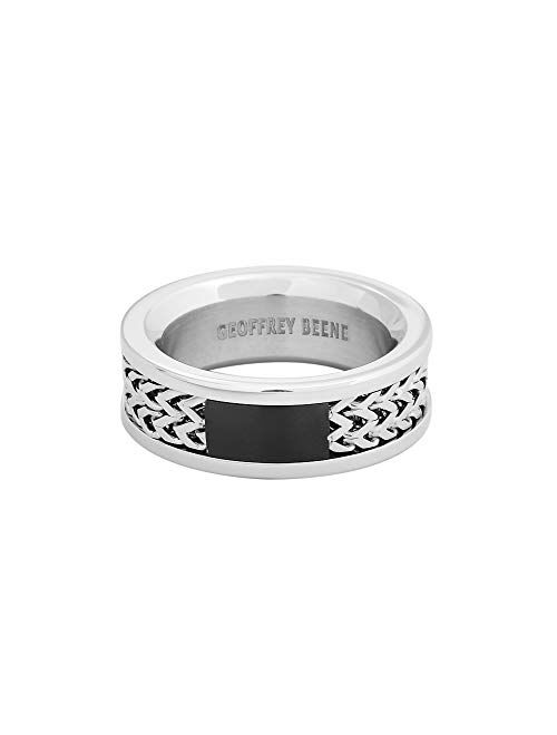 Geoffrey Beene Men’s Comfort Fit Franco Chain Inlay Stainless Steel Ring, Silver/Black