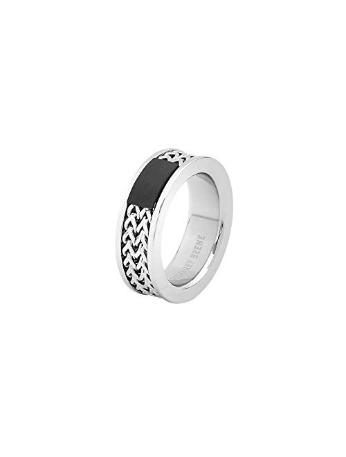 Geoffrey Beene Men’s Comfort Fit Franco Chain Inlay Stainless Steel Ring, Silver/Black