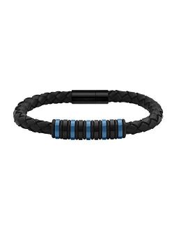 Men's Genuine Braided Leather Bracelet with Stainless Steel Rubber Ornaments